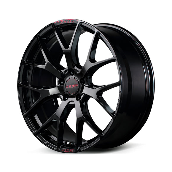 RAYS HOMURA 2x7FT SPEC-M wheel in Glossy Black / RAP Red Clear (B8J)