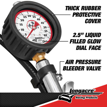 Longacre 52-52008 Liquid Filled 2½" GID Quick Fill Tire Gauge 0-60 psi