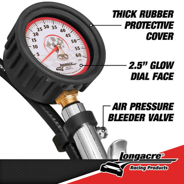 Longacre 52-52009 Deluxe 2½" GID Quick Fill Tire Gauge 0-60 psi