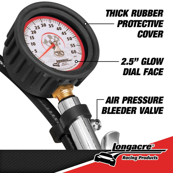 Longacre 52-52009 Deluxe 2½" GID Quick Fill Tire Gauge 0-60 psi
