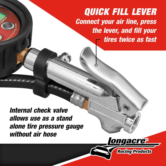 Longacre 52-53098 Digital Quick Fill Tire Pressure Gauge 0-125 psi