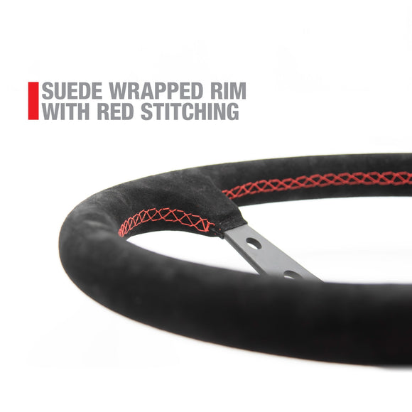 Longacre 52-56797 Suede Dished Steering Wheel - 15" Black