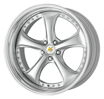 WORK VS KF# 21 inch STEP RIM – Light Greyish Silver (LGS) disk with buff-anodized step rim (official WORK product image)