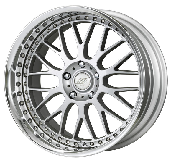 WORK VS XX 19 inch FULL REVERSE – Light Greyish Silver (LGS), shown with WORK's optional silver W-emblem centre cap