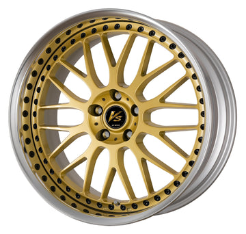 WORK VS XX 20 inch FULL REVERSE – Gold (GLD), shown with WORK's optional black chrome piercing bolts