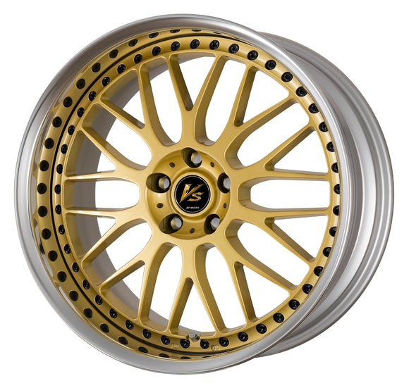 WORK VS XX 20 inch FULL REVERSE – Gold (GLD), shown with WORK's optional black chrome piercing bolts