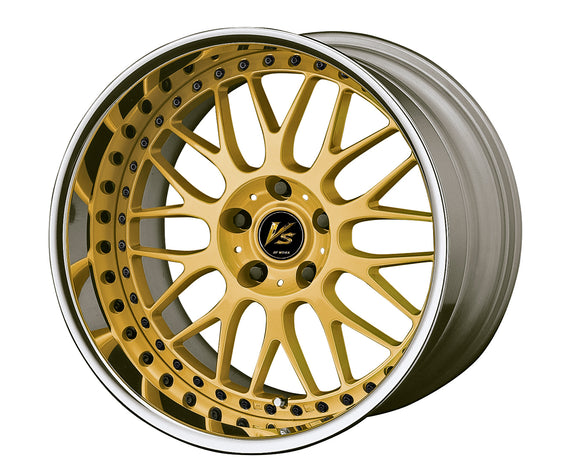 WORK VS XX Gold (GLD) – 18 inch FULL REVERSE wheel shown, finish reference for 19 inch FULL REVERSE, shown with WORK's optional black chrome piercing bolts