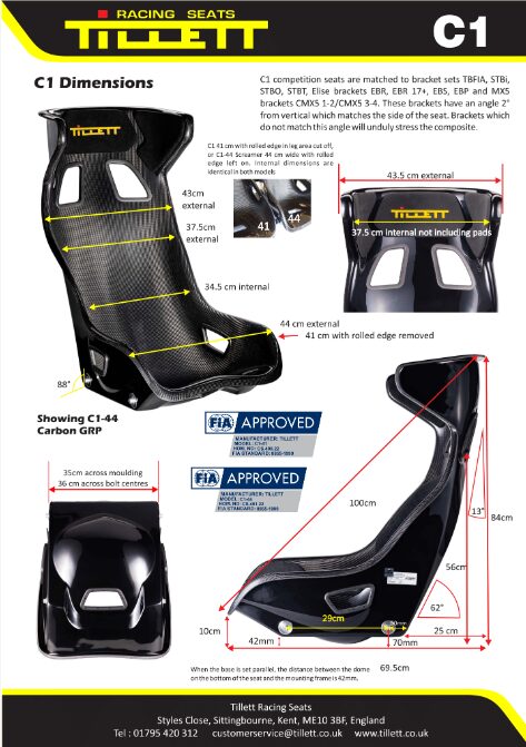 Tillett C1 FIA レーシングシート（サイドヘッドサポート付・FIA 8855-1999）