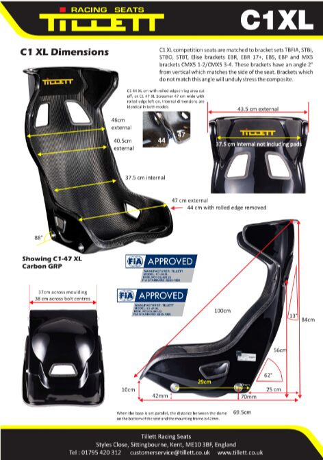 Tillett C1 XL FIA レーシングシート（サイドヘッドサポート付・FIA 8855-1999）
