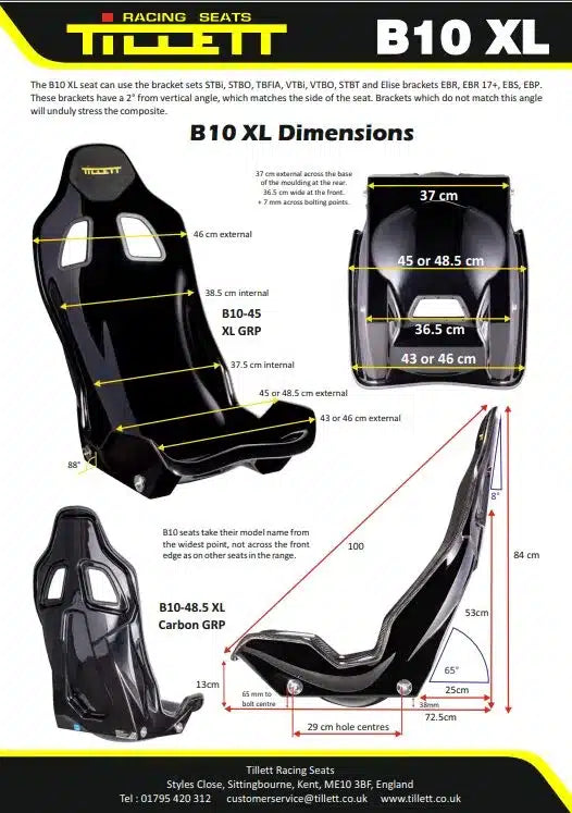 Tillett B10 XL バケットシート（大柄ドライバー向け XL サイズ・ローサイド）