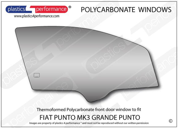ポリカーボネート 右フロントドアウインドウ｜Fiat Punto MK3 Grande Punto
