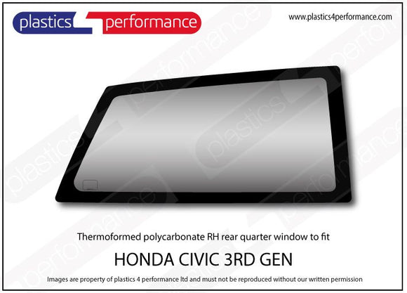 ポリカーボネート 右リアクォーターウインドウ｜ホンダ Civic AG/ AH - 3dr Hatchback