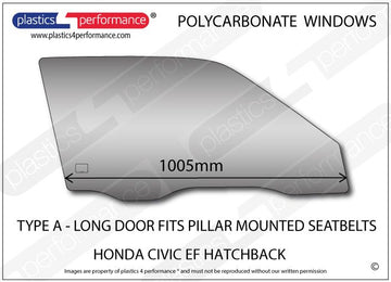 ポリカーボネート 右フロントドアウインドウ｜ホンダ Civic EF - 3dr Hatchback
