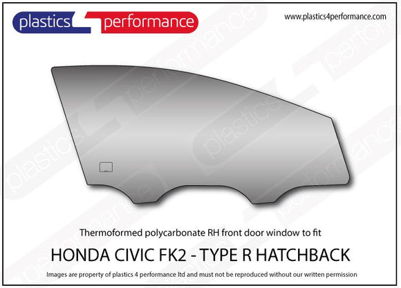 ポリカーボネート 右フロントドアウインドウ｜ホンダ Civic Type R FK2 - 5dr Hatchback