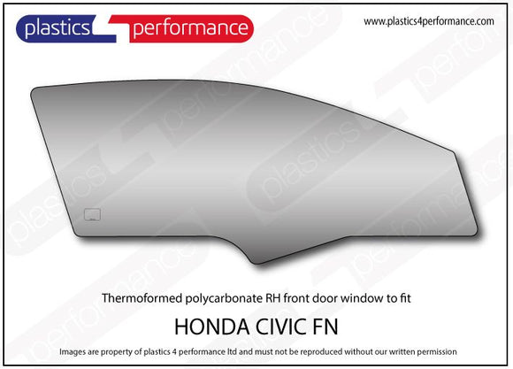 ポリカーボネート 右フロントドアウインドウ｜ホンダ Civic FN - 3dr Hatchback