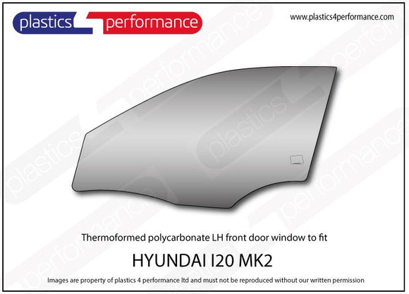 i20 MK2 GB - 5dr Hatchback ポリカーボネート 左フロントドアウインドウ｜Hyundai i20 MK2 GB - 5dr Hatchback 写真1