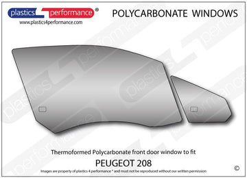 ポリカーボネート 右フロントドアウインドウ｜Peugeot 208 1st Generation - 3dr Hatchback