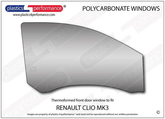ポリカーボネート 右フロントドアウインドウ｜Renault Clio Mk3 - 3dr Hatchback
