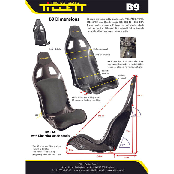 Tillett B9 カーボン シートキット 2脚セット（シートベース・スライダー付）Huracán ／ R8