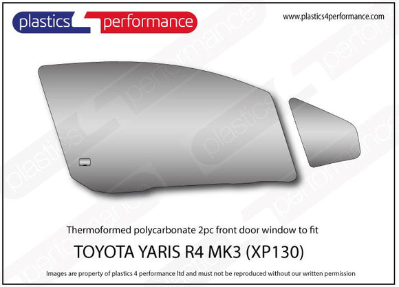 ポリカーボネート 右フロントドアウインドウ｜トヨタ Yaris MK3 (XP130)