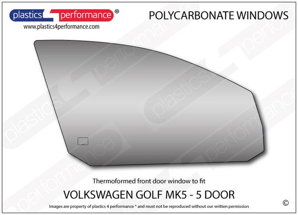 ポリカーボネート 右フロントドアウインドウ｜Volkswagen Golf Mk5 - 5dr