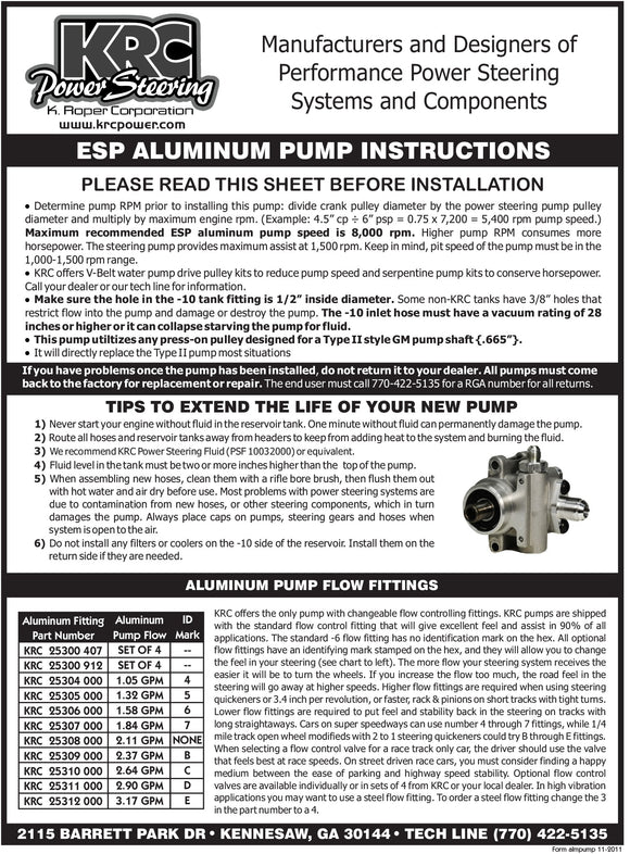 KRC Elite Series パワーステアリングポンプ #ESP 10096000